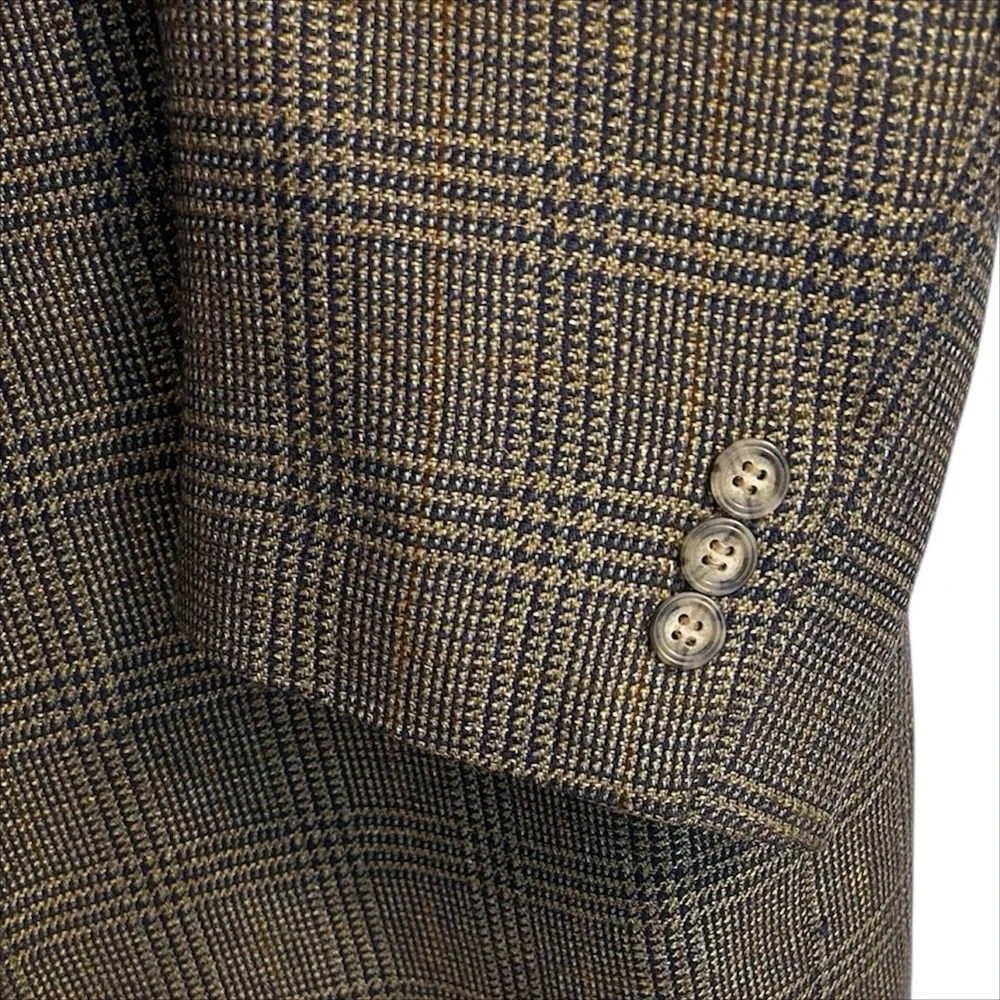 Jos A Bank Sport Coat Blazer Mens 46R Silk Wool Tweed Glen Plaid Brown Tan Navy - Picture 5 of 10